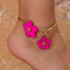 Gold and Pink Floral Anklet